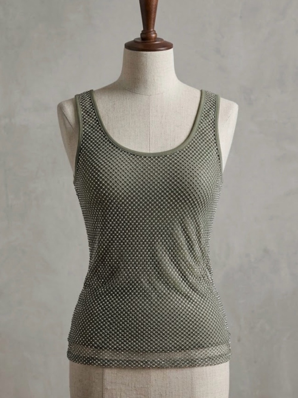 Sunday In Brooklyn Anthropologie Rhinestone Fishnet Mesh Tank Top Womens S Green